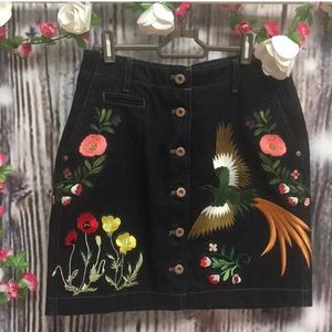 Patch Embroidered Denim Skirt